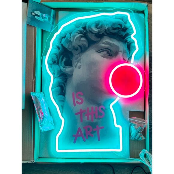 LED Neon Light David Blowing Gum Wall Decor 23” - Picture 1 of 8